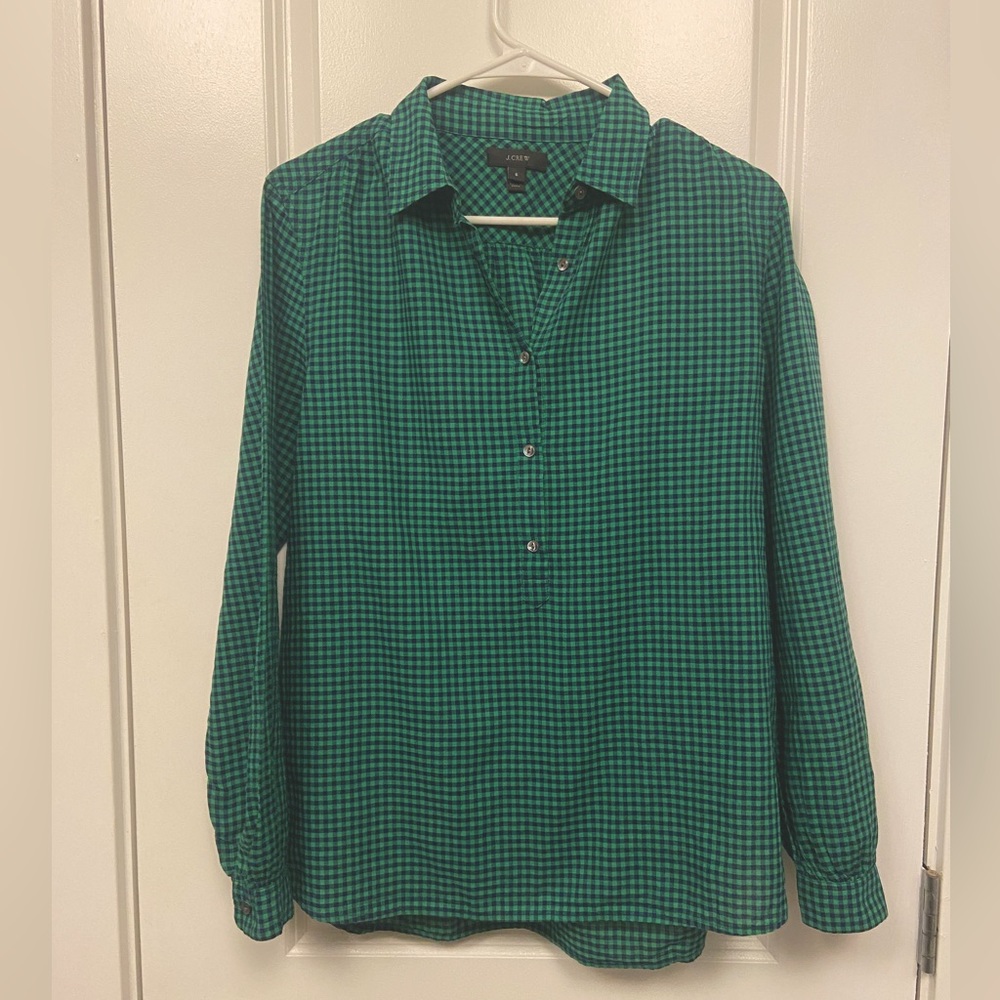 J Crew Navy and Green Flannel half button down [6]